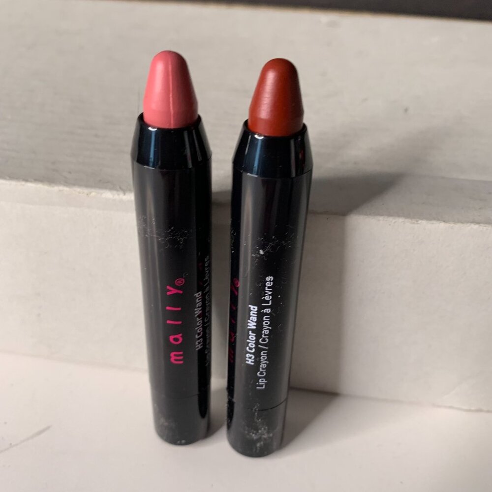 MALLY BEAUTY  H3 Color Wand Lip Crayon 2 Piece Lot  Posh Pink Bold Brick  0.1oz